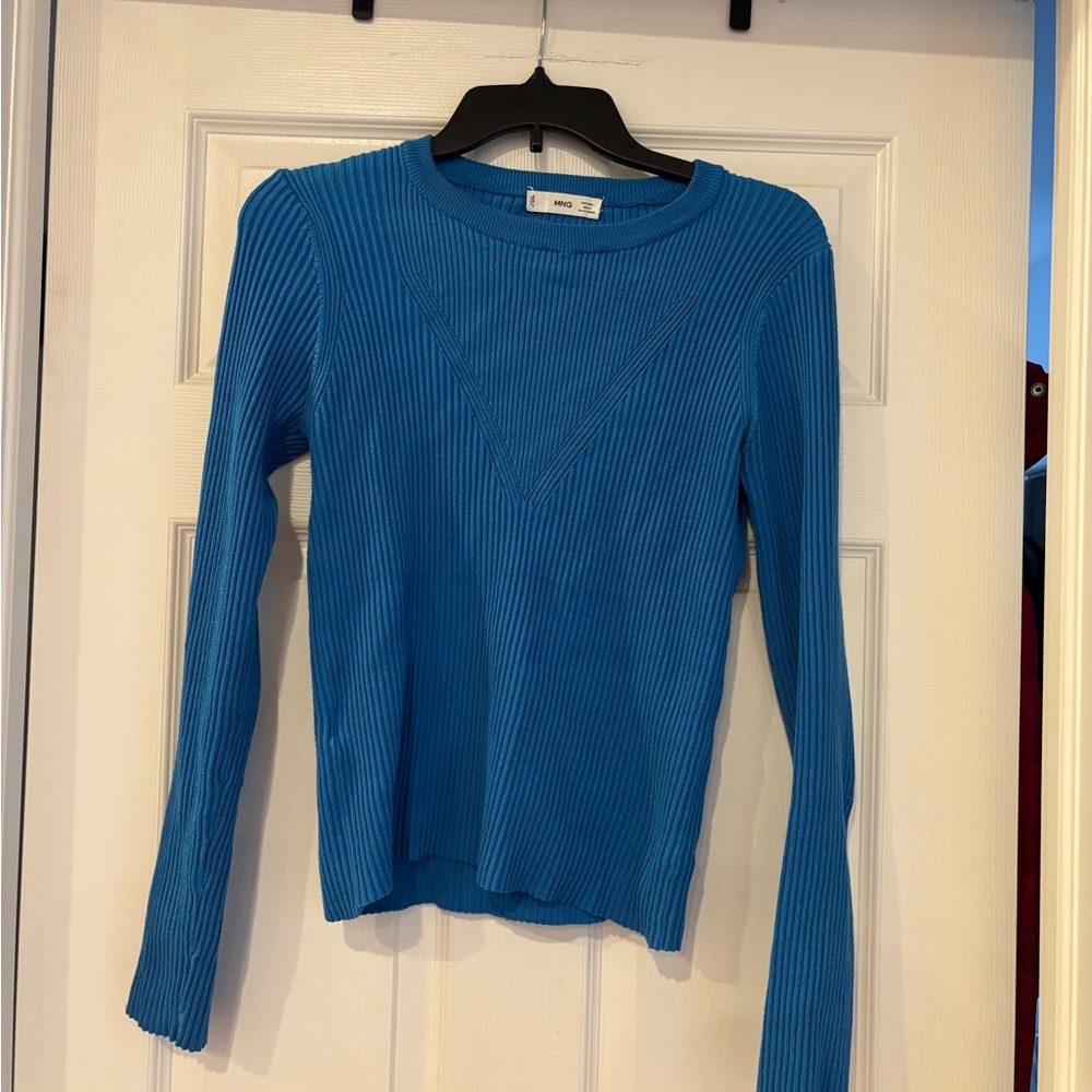 Mango Vibrant Blue Ribbed Long Sleeve Top - Picture 1 of 5